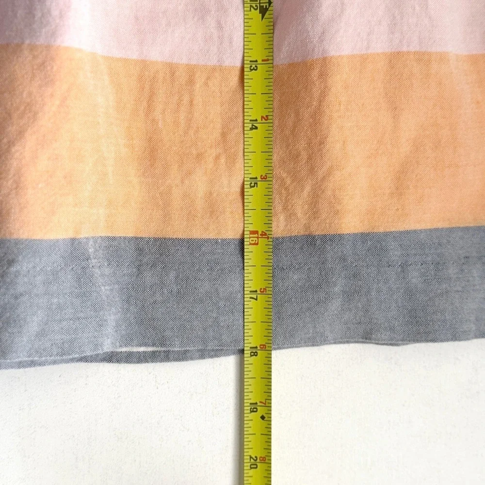 Loft Ann Taylor Striped Linen Blend Mini Skirt Orange Pink XS Pockets Elastic